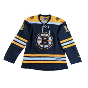 Reebok Boston Bruins Hockey Jersey Womens Large Black Gold NHL 19 Lace Up V-Neck